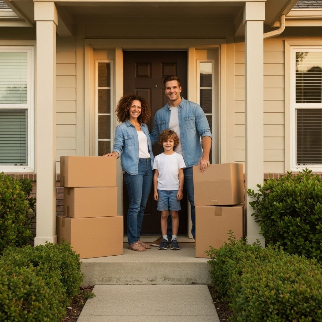 Happy family at their new home with MovingPro