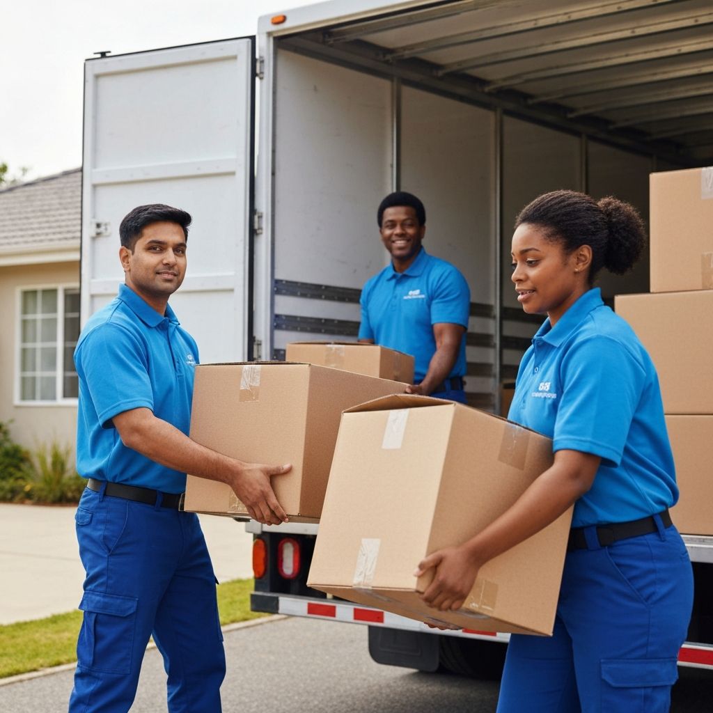 Professional moving team loading a truck